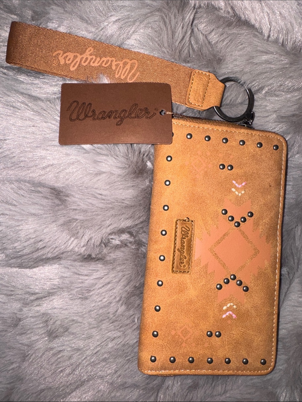 Wrangler Tan Suede Aztec Stud Wristlet